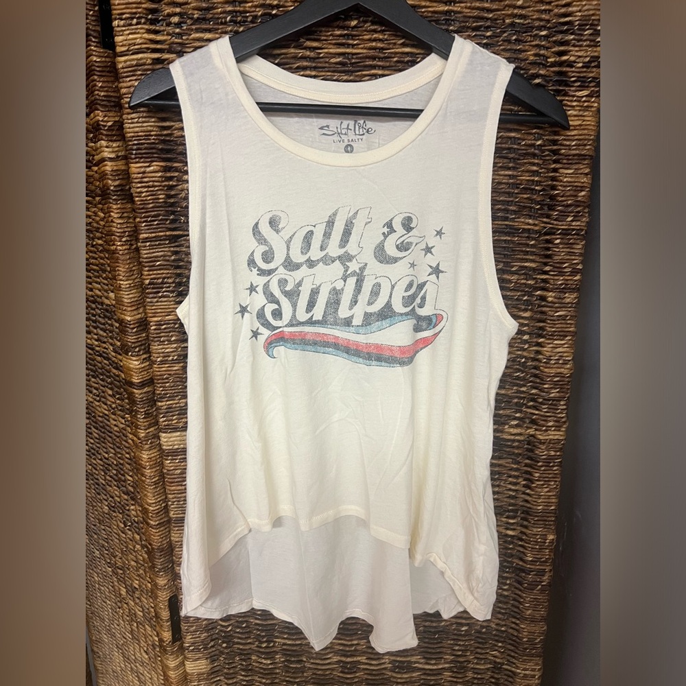 Salt Life- Salt and Stripes Cream Tank, Size: Small, Sheer material, Pre-Owned